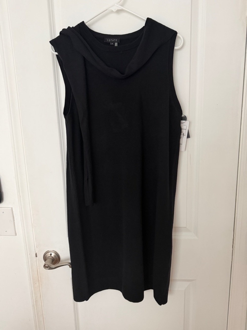 1.STATE Black Knit Sleeveless Dress over the shoulder sweater look